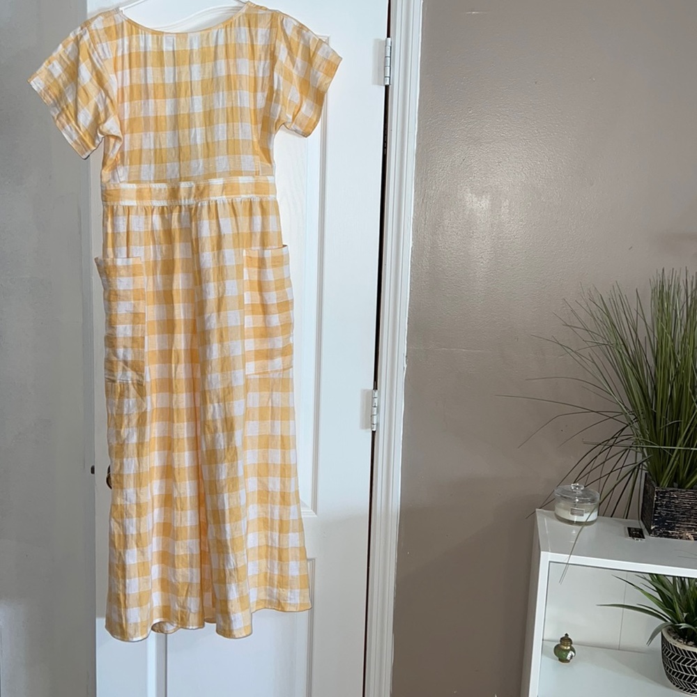 Christy Dawn The Jane Dress Yellow White Lemon Plaid Gingham Linen Blend Large